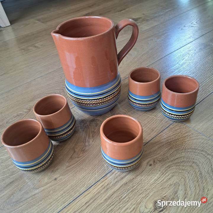 Wyjątkowy Zestaw Ceramiczny PRL Dzbanek 6 kubków dolnośląskie Domaszczyn