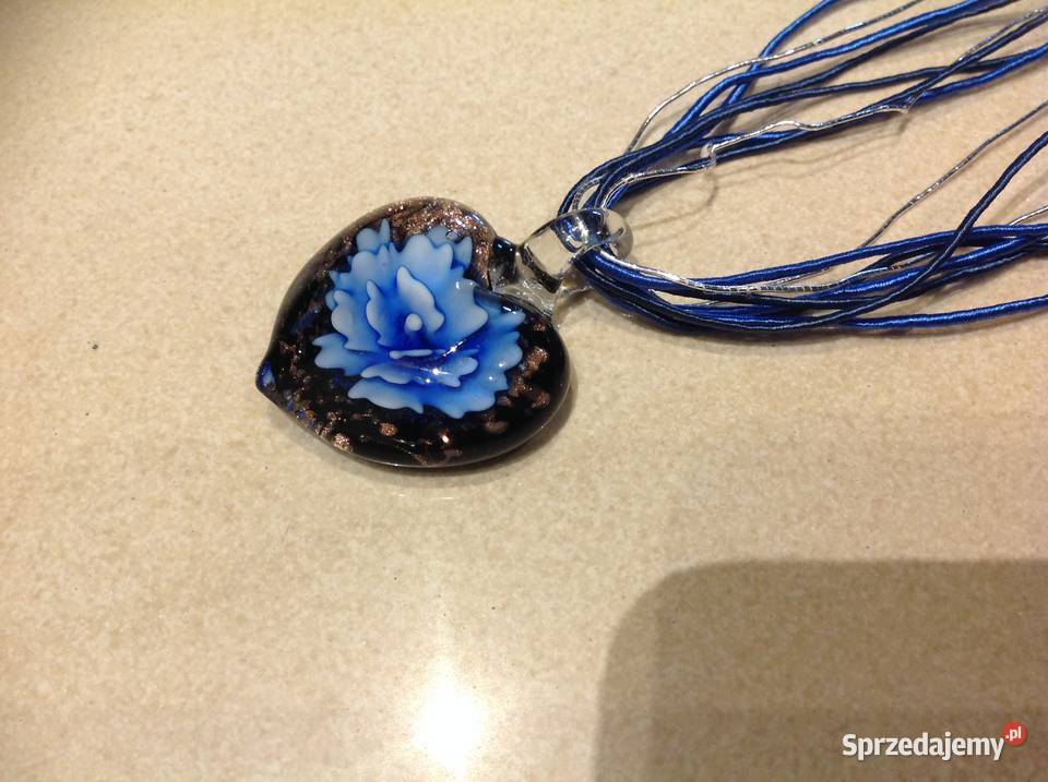 Naszyjnik Wisiorek Szklane Serce z Niebieskim Nowa Sól