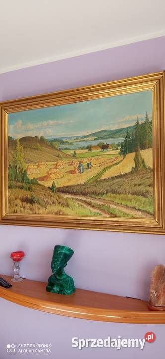 Duży olej na płótnie Wiejski pejzarz ŻNIWA w Warszawa