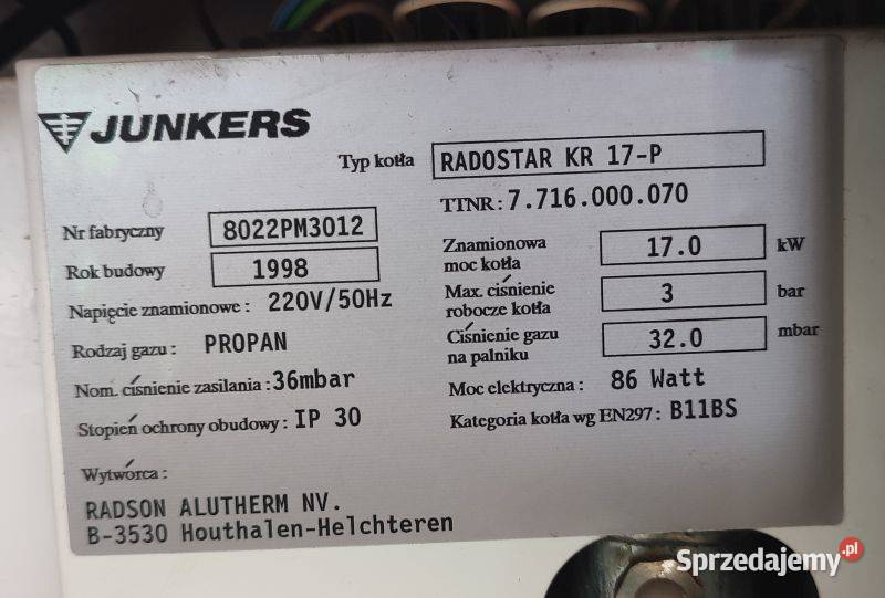 Kocioł gazowy Junkers RADOSTAR KR 17P Dom i Ogród zachodniopomorskie sprzedam