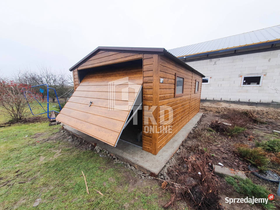 Garaż Blaszany 35x6 Brama Antracyt jasny orzech Szczecinek