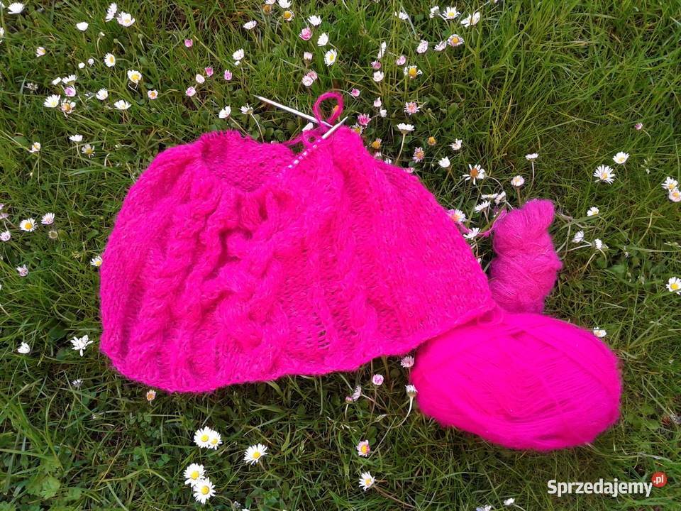 Sweter z alpaki z warkoczami fuksja Katowice