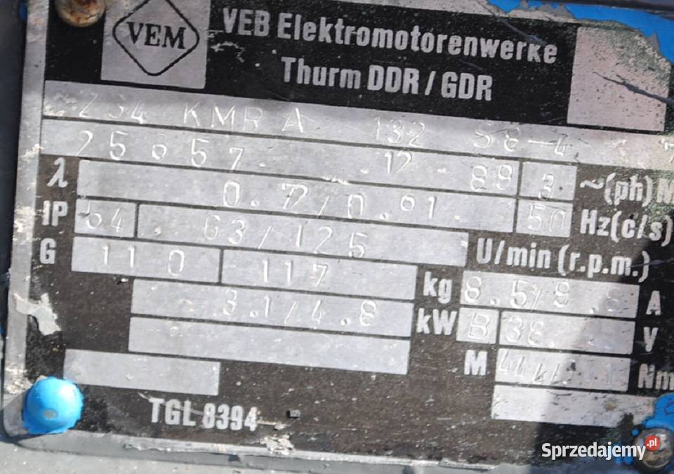 Motoreduktor dwubiegowy 3148kw 63125obr VEM Kargowa