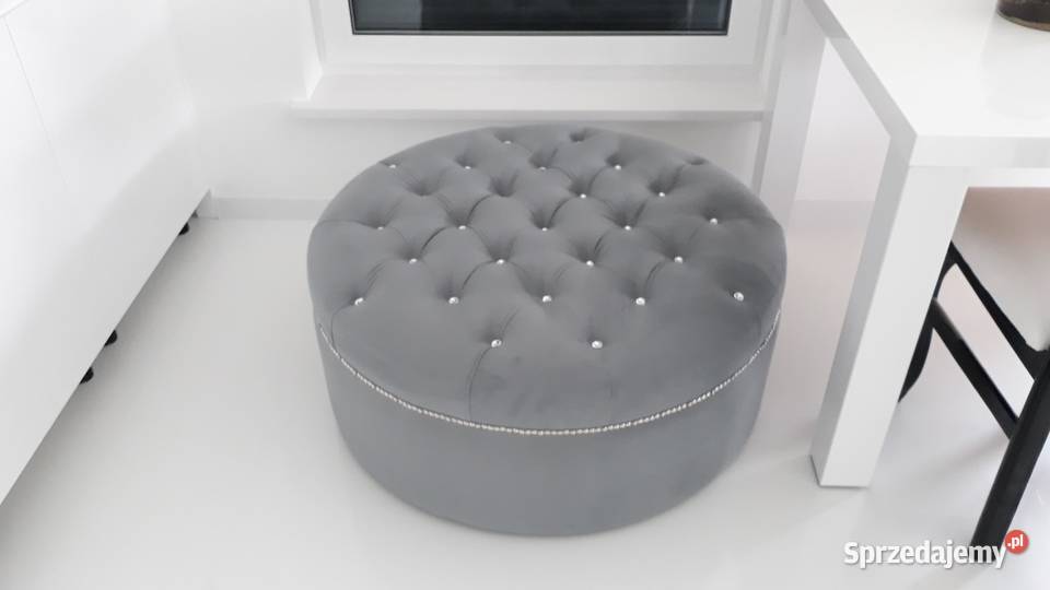 Okrągła Pufa Tapicerowana Kryształki Glamour 80 43cm Częstochowa
