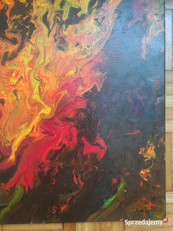 Obraz Płonące Serce ręcznie malowany pouring Ciechanów