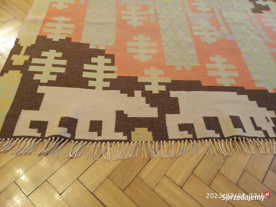 Welniany kilim Art Dco z lat 30ych XX w220x120 odcienie pomarańczowego  Dekoracje i ozdoby Warszawa