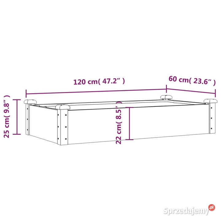 Podwyższona rabata z wyściółką 120x60x25 drewno sprzedam