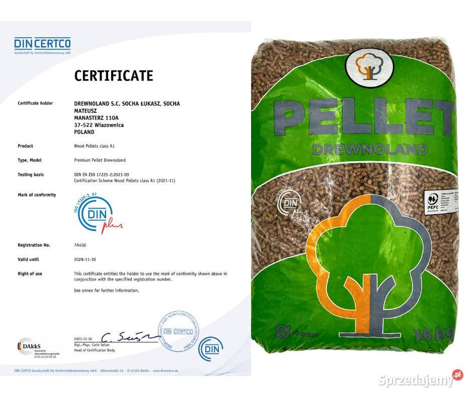 Pellet dębowy 6mm certyfikowany DINplus A1