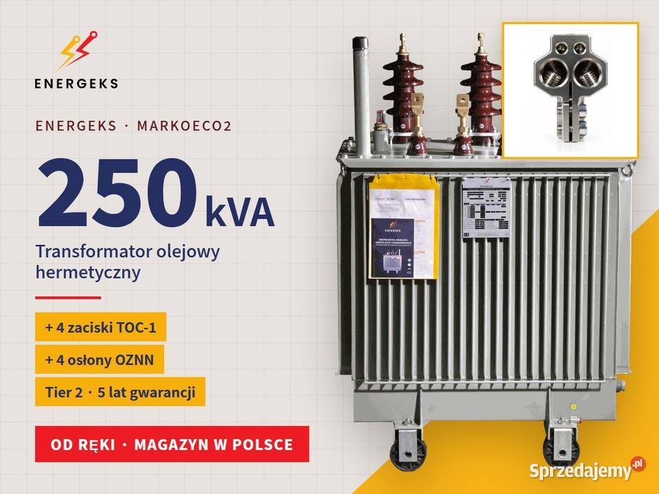 Trafo 250 kVA ręki z zaciskami TOC1 i OZNN