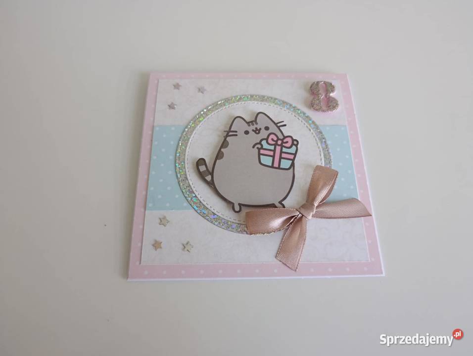 Kartka na urodziny kotek Pusheen handmade Łódź