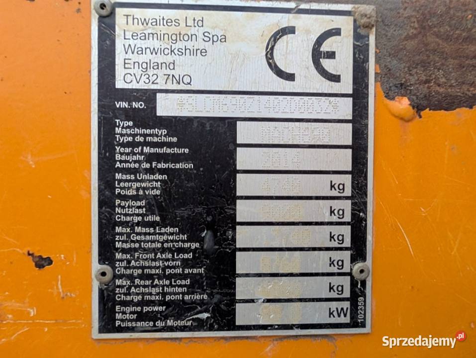 Thwaites 9000 9Ton Wozidło budowlane THWAITES 9T Wozidła Ropczyce