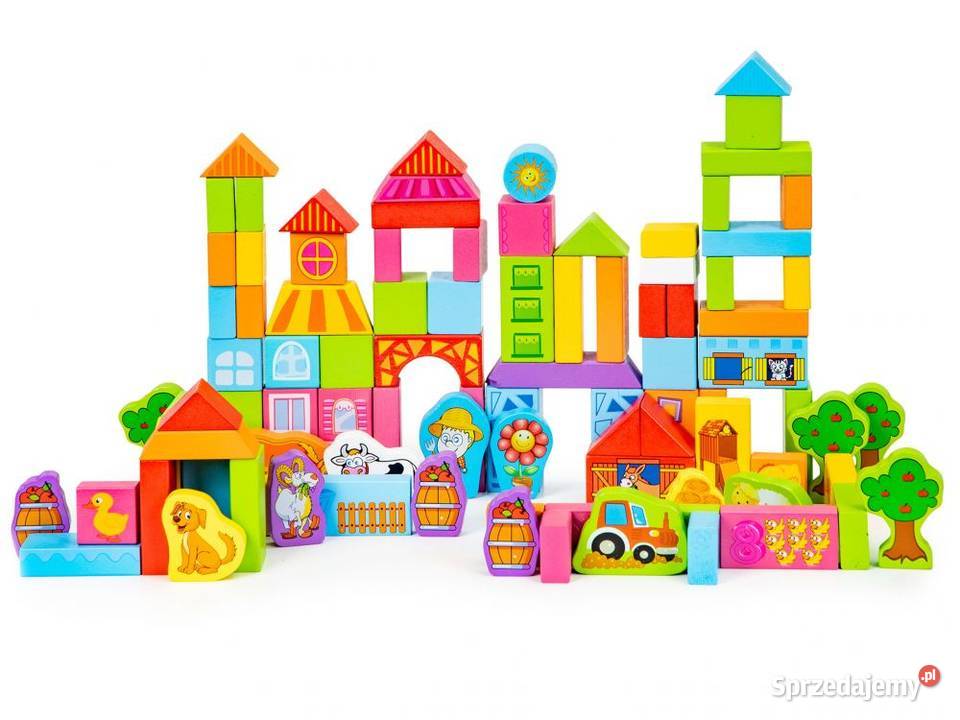 Drewniane klocki edukacyjne zestaw farma 100 podlaskie Bielsk Podlaski