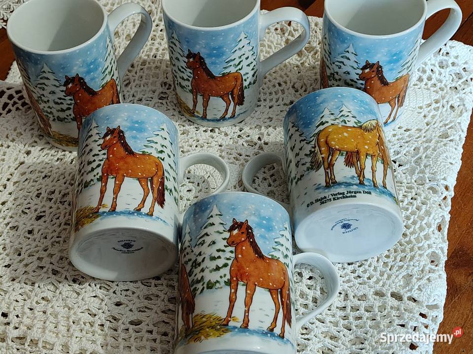 Porcelana Gilitzer kubki wzór konie dolnośląskie Legnica