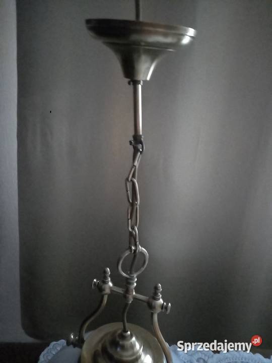 Wisząca mosiężna lampa z dużym kloszem Skierniewice