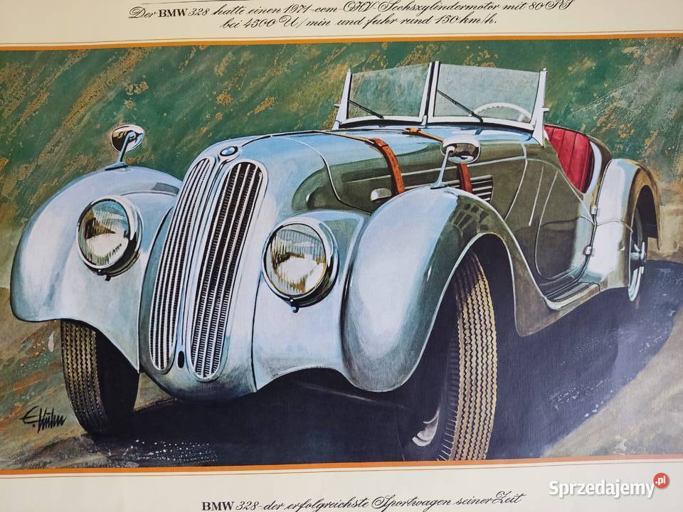 Plakat kolekcjonerski BMW 328 z 1938 roku Antyki, Sztuka, Kolekcje