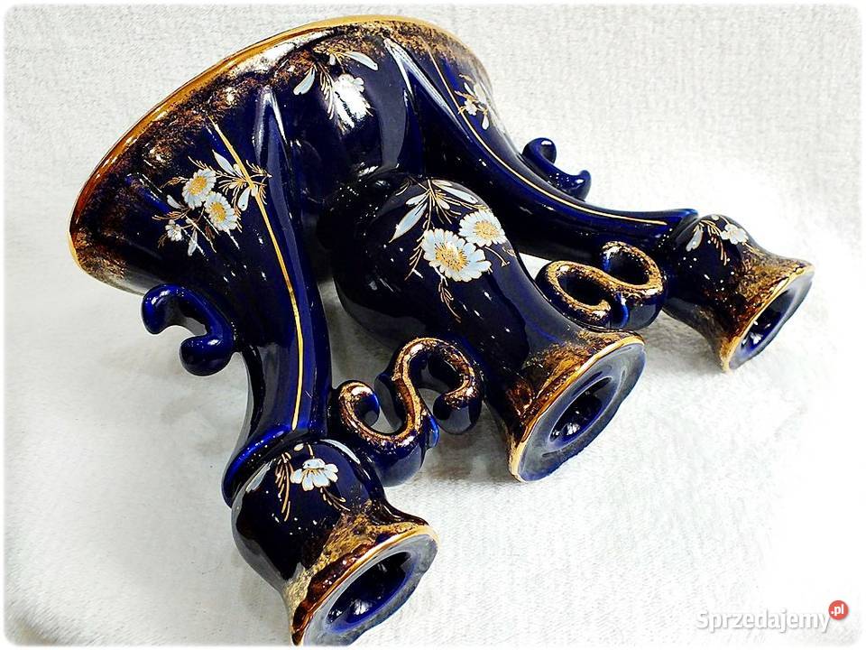 Kobaltowy Świecznik Porcelanowy Royal Porzellan Żary