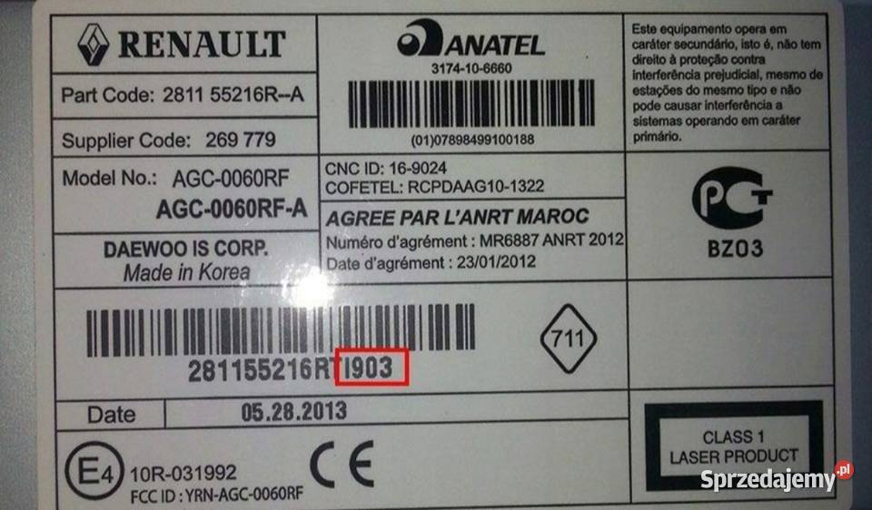 Renault OE PIN CODE KOD DO RADIA Łódź
