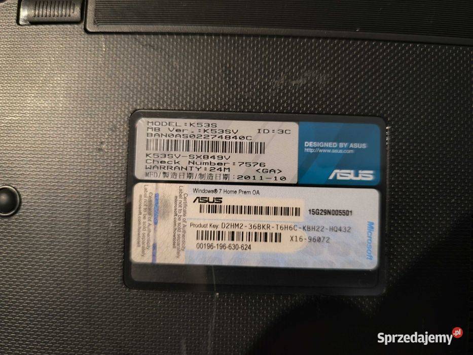 Laptop ASUS K53S I5SSDGT540M8GB DDR3 wielkopolskie Przygodziczki