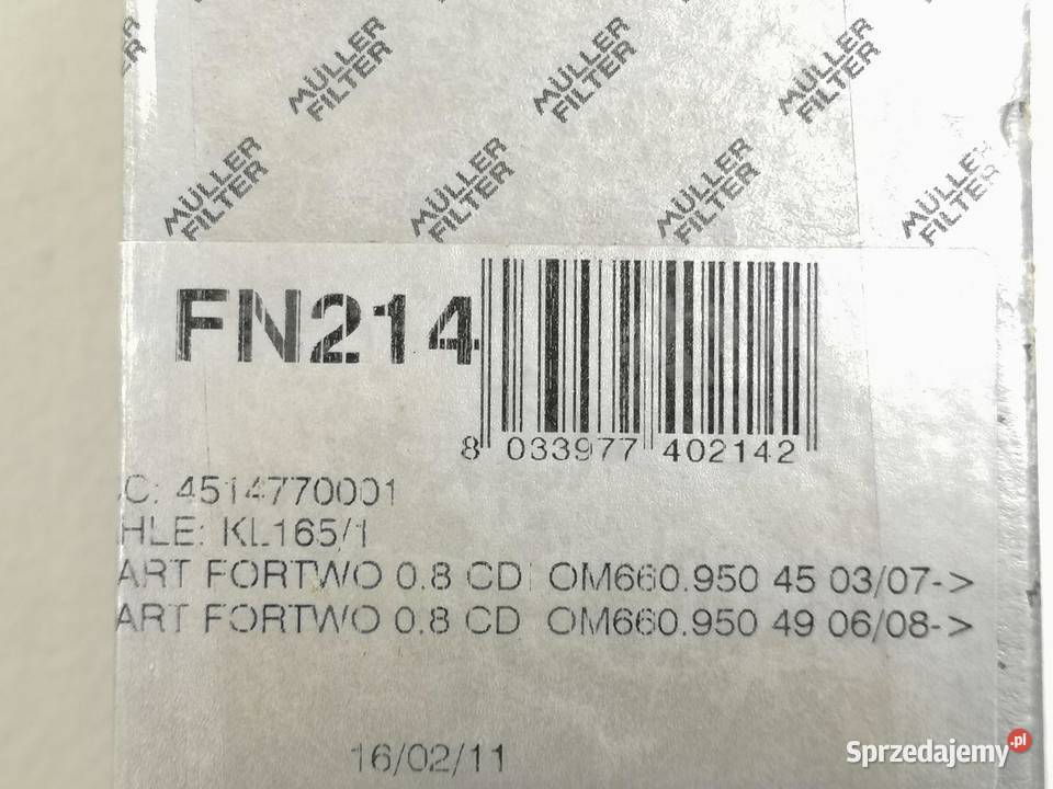 FILTR PALIWA MULLER FILTER SMART FORTWO CABRIO sprzedam