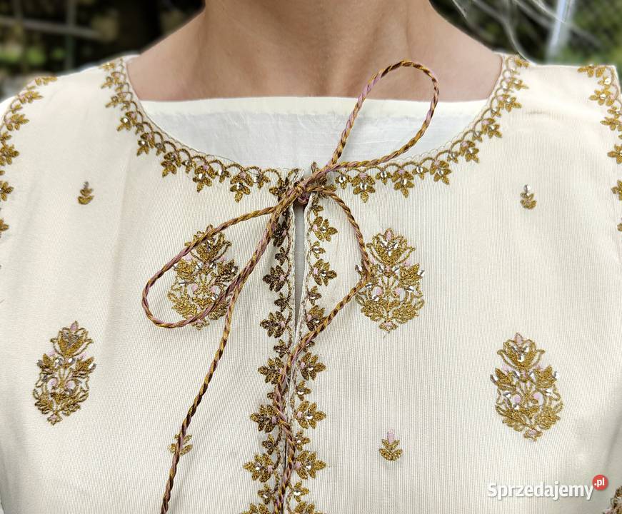 Biała kermowa kamizelka XL 44 złoty haft boho zachodniopomorskie Szczecin sprzedam