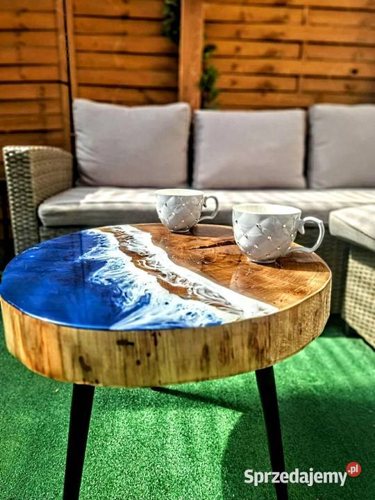 Stolik kawowy z żywicy epoksydowej i dębu efekt 50cm Starachowice