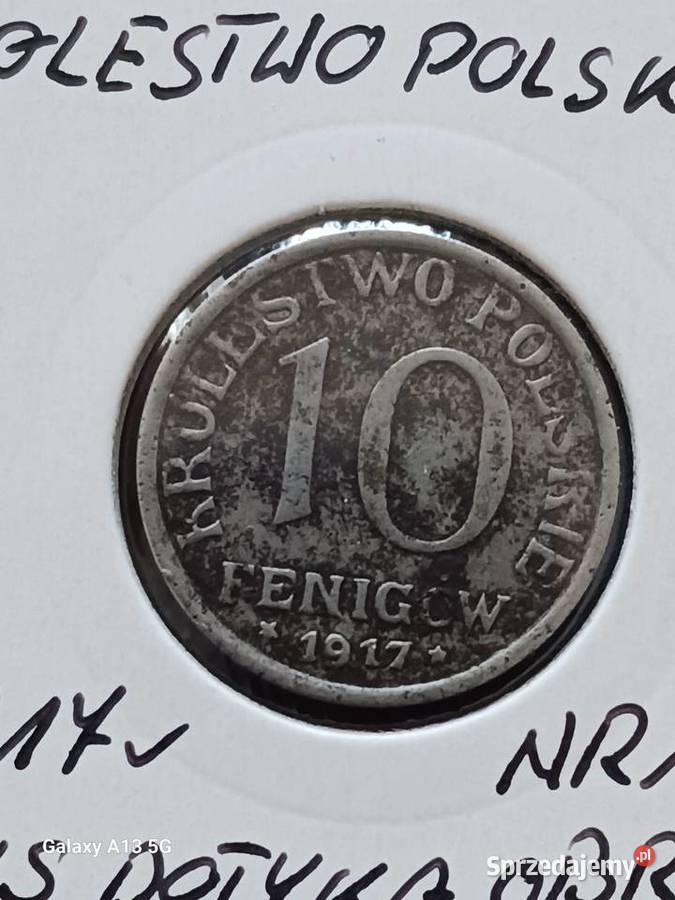 10 Fenigów Królestwo Polskie 1917 r Napis dotyka Numizmatyka Konin