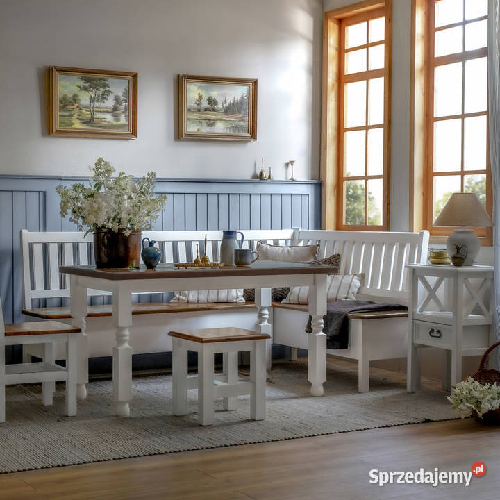 drewniana ławka narożna do kuchni w stylu 210cm