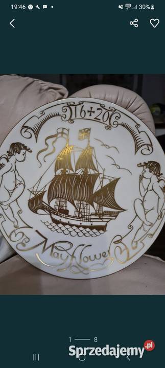 Porcelanowy talerz statek złote aniołki mazowieckie Przasnysz