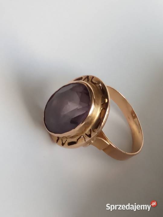 Piękny złoty pierścionek z ametystem próba 585 złoto dolnośląskie Wrocław sprzedam