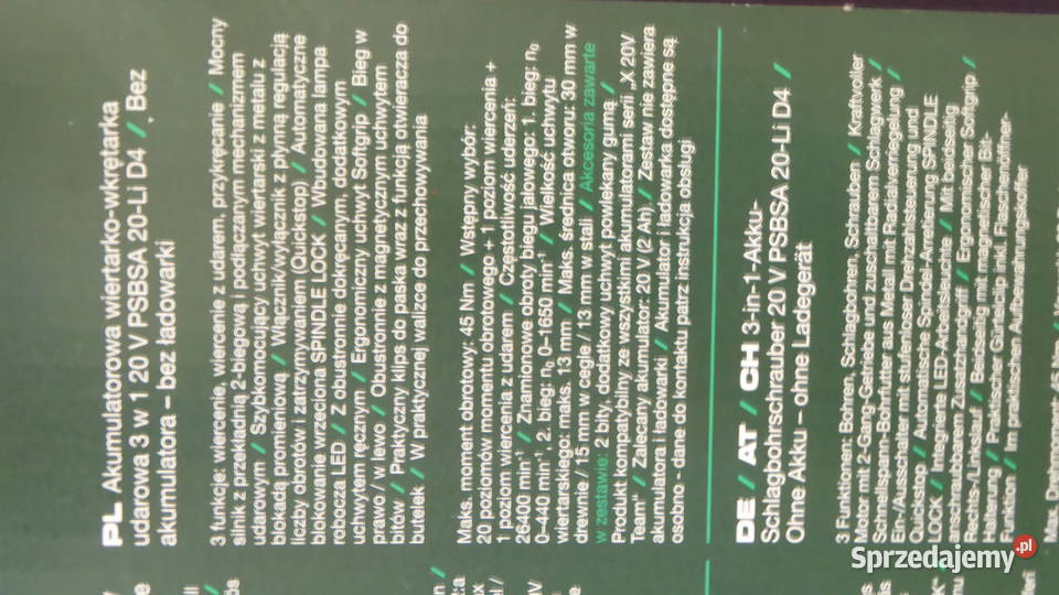 Nieużywana wiertarka udarowa 20V PARKSIDE Olsztyn