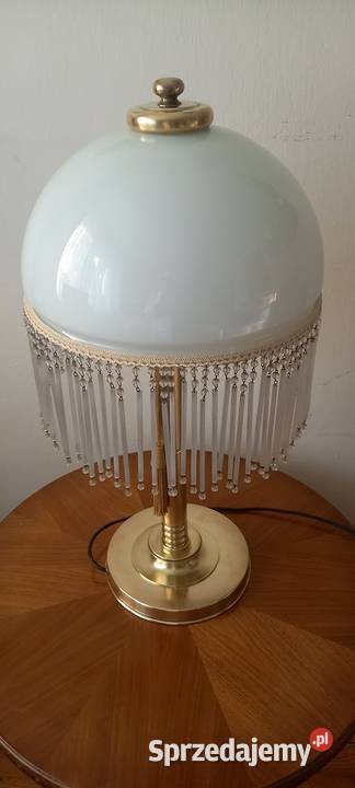 Duża mosiężna lampa klosz z koralikami łódzkie