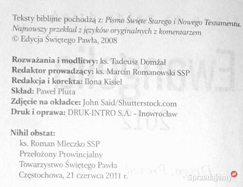 Słowo na każdy dzień Ewangelia 2012 Droga Prawa Rok wydania 2011 Chełm