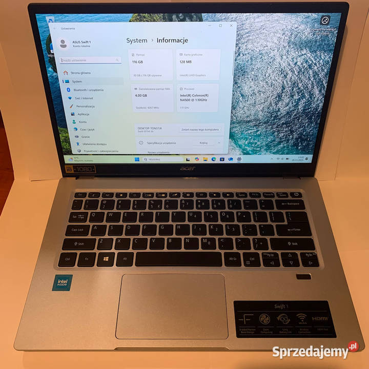 ACER Swift 1 14 N4500 4GB RAM 128GB eMMC Win11 Warszawa