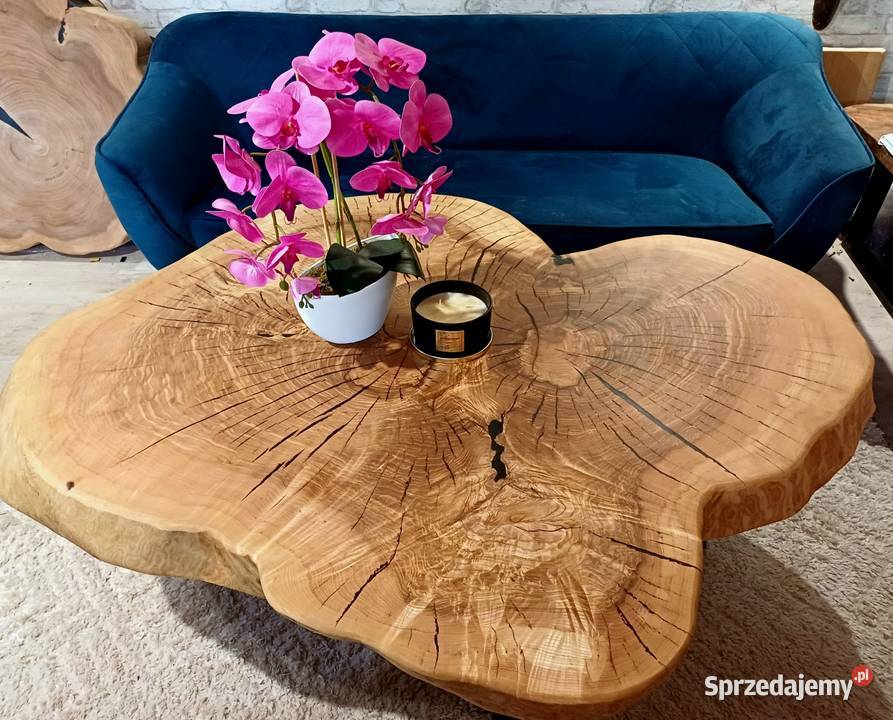 Stolik kawowy 140x120 PIĘKNY OKAZ LIVE EDGE Śrem sprzedam