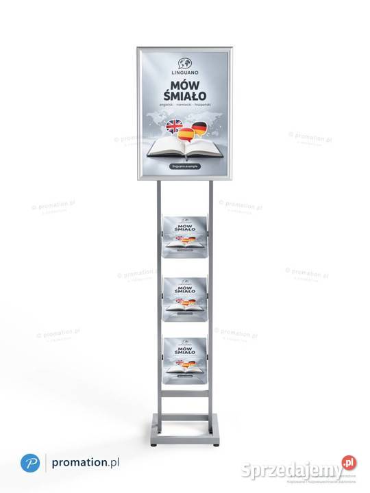 Srebrny stojak metalowy na foldery A4 i plakat mazowieckie Warszawa sprzedam