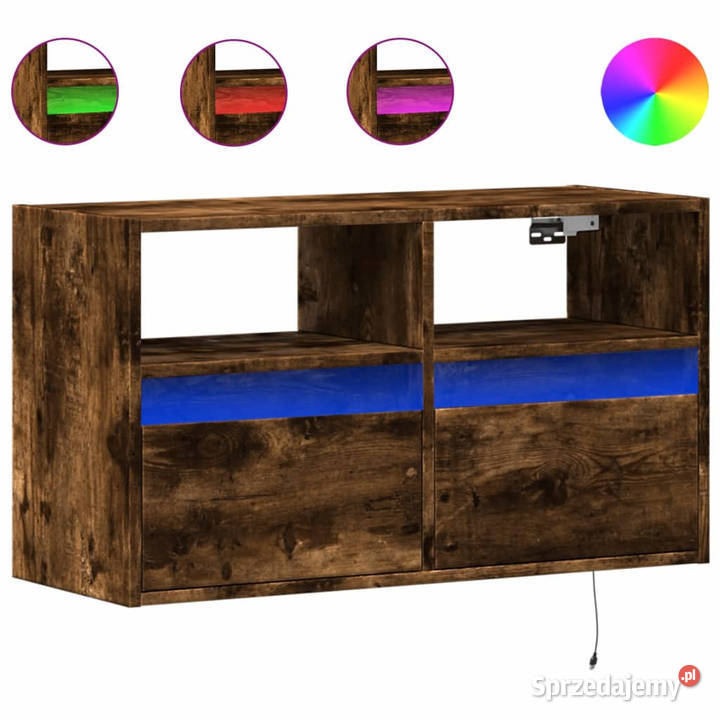 Ścienna szafka TV z LED przydymiony dąb 80x31x45 Warszawa sprzedam