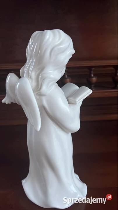 Aniołek biała porcelana Z książką Gdańsk