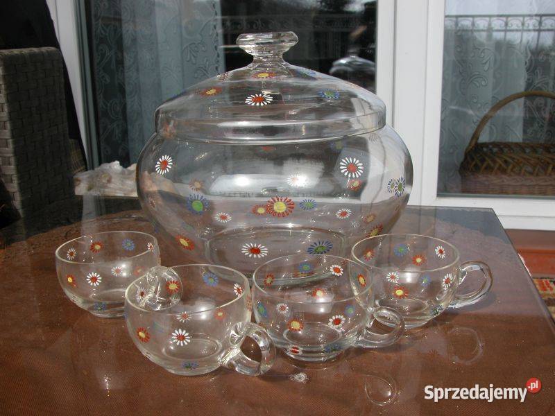 szklana waza do ponczu malowana w kwiatki Gorzów Wielkopolski