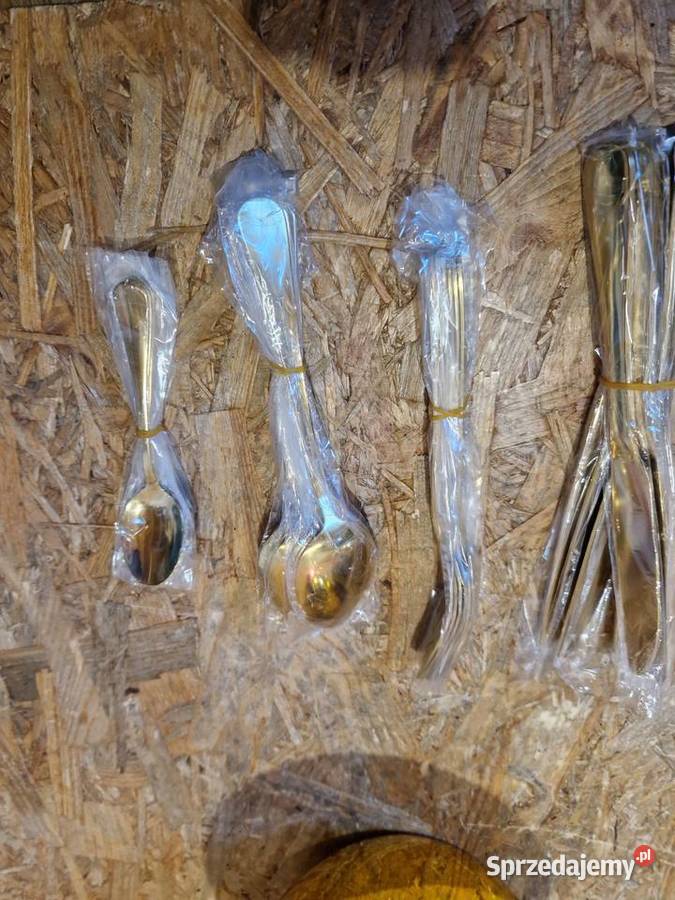 Komplet sztućców stal nierdzewna połysk złote AGD drobne Głogowa