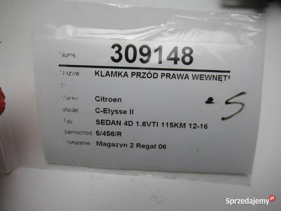 KLAMKA PRZÓD PRAWA WEWNĘTRZNA CITROEN CELYSEE osobowe podkarpackie