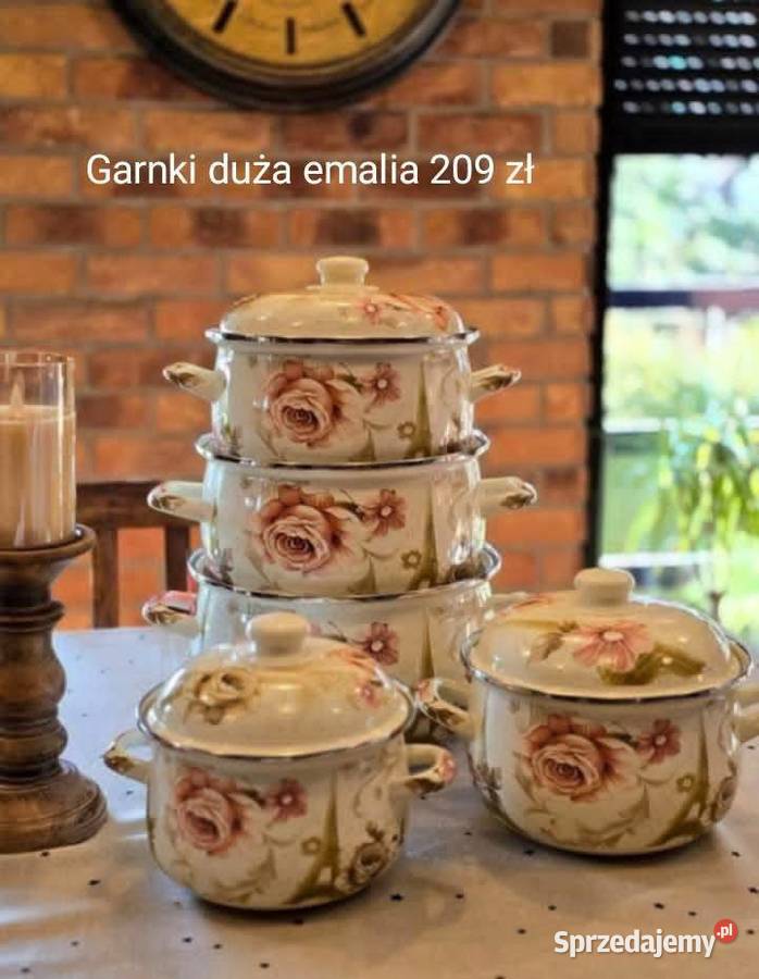 Zestaw garnkow emaliowanych 5 sztuk z pokrywkami warmińsko-mazurskie Pasłęk
