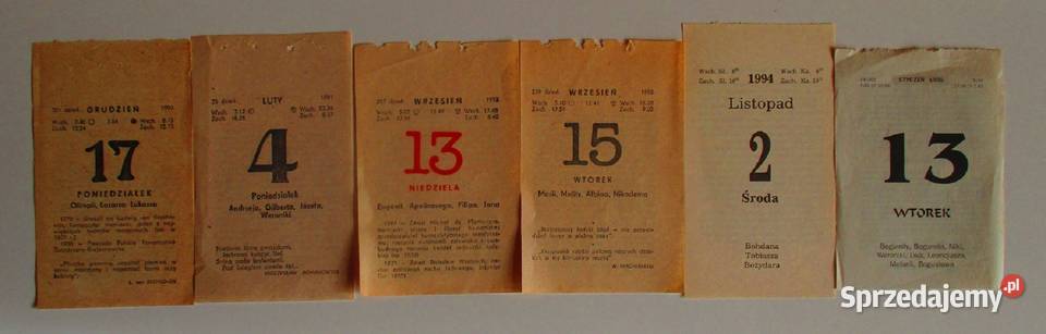 Kartki z kalendarza kalendarz ździerak daty Łódź