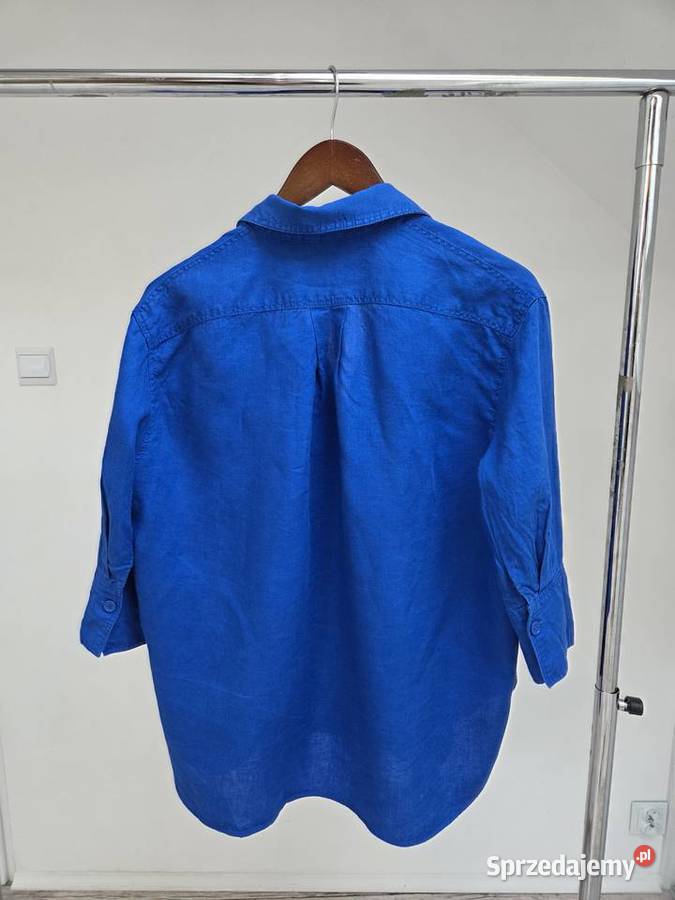 Lniana granatowa koszula 34 rękaw 3/4 małopolskie Liszki