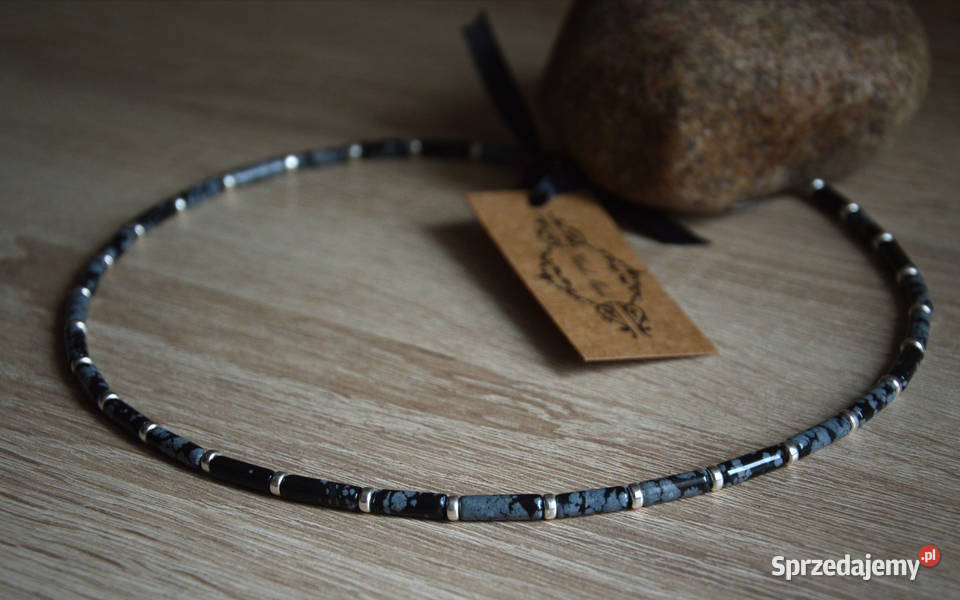 Obsydian śnieżny Naszyjnik męski Rękodzieło Bydgoszcz