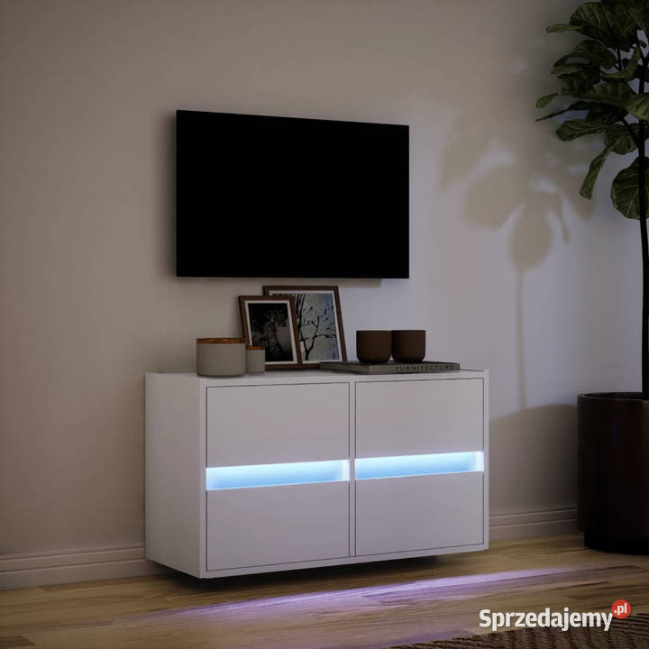 Ścienna szafka TV z LED biała 80x31x45 WM852285 mazowieckie Warszawa