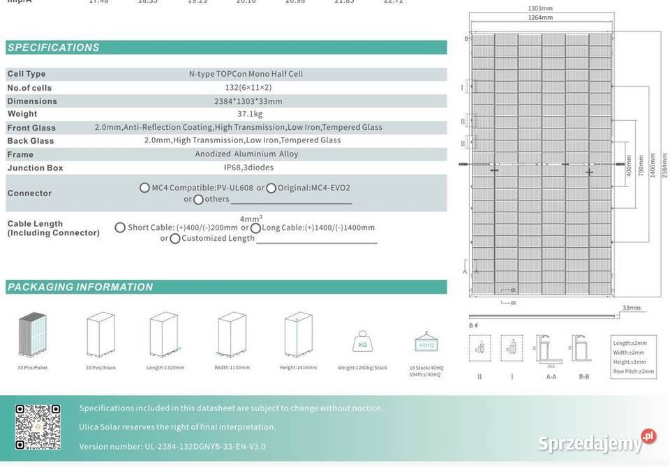 Paleta 33 Panel PV Ulica Solar 710W BIFACIAL