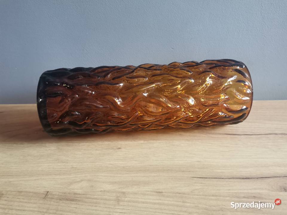 Stary duży wazon Pieniek szkło miodowe PRL huta