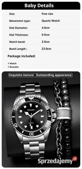 Zegarek kwarcowy czarna tarcza i bransoletka na unisex lubuskie