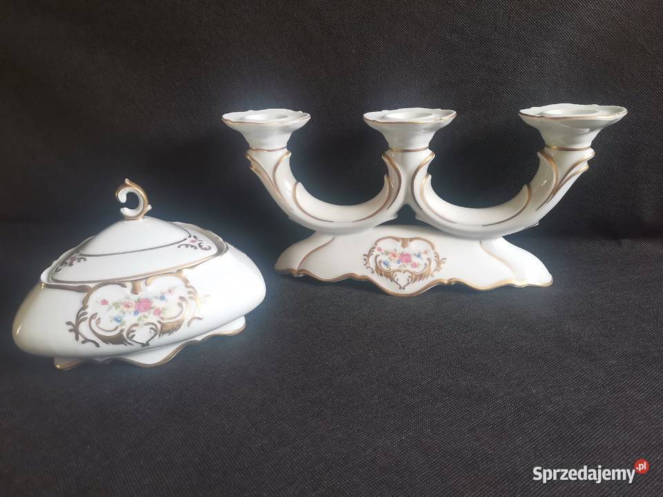 Stara bomboniera i świecznik porcelana Bogucice śląskie Siemianowice Śląskie
