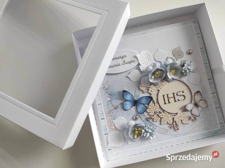 Kartka w pudełku ręcznie robiona na Komunię Łódź